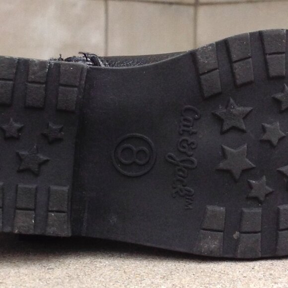 Cat & Jack Black Boots Size 8 w Side Strap+ Metal Silver Ring - Picture 14 of 16